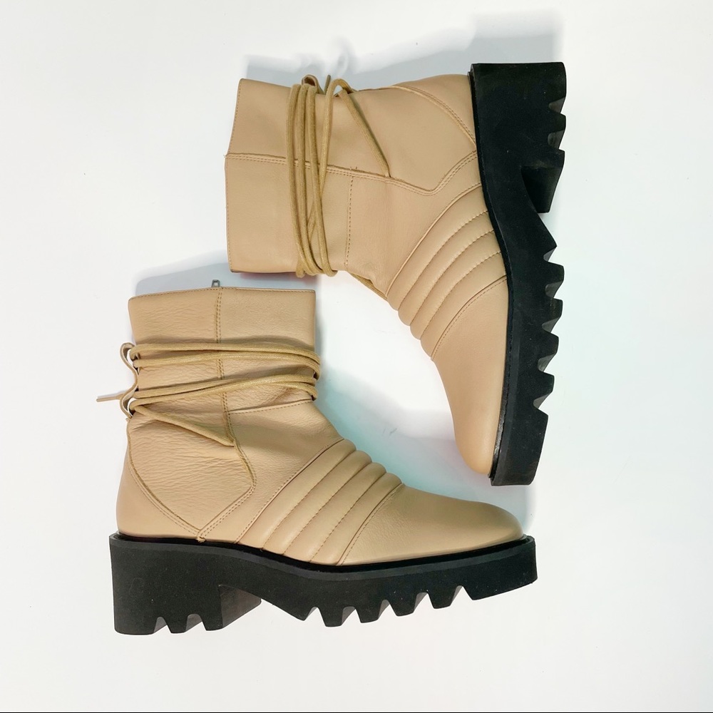 Free People Size 41 Tori Padded Ankle Moto Boots Tan Camel Leather - Picture 2 of 13